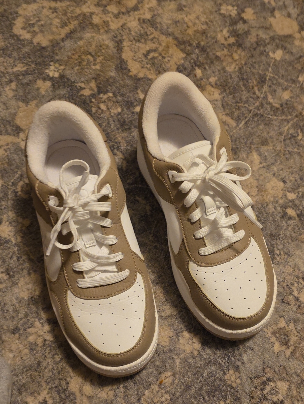 Casual White and Tan Women's Lace-Up Sneakers